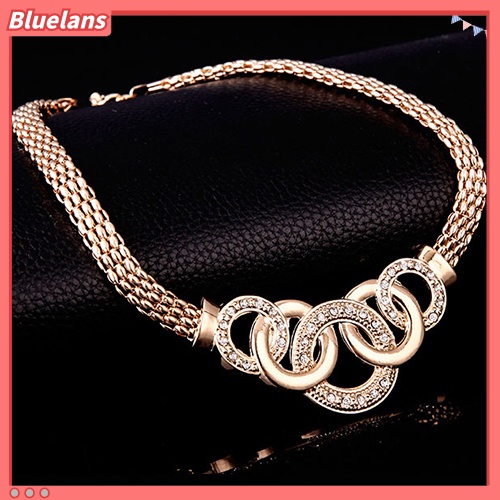Bluelans Women Bridal Crystal Choker Necklace Earring Bracelet Chandelier Ring Jewelry Set