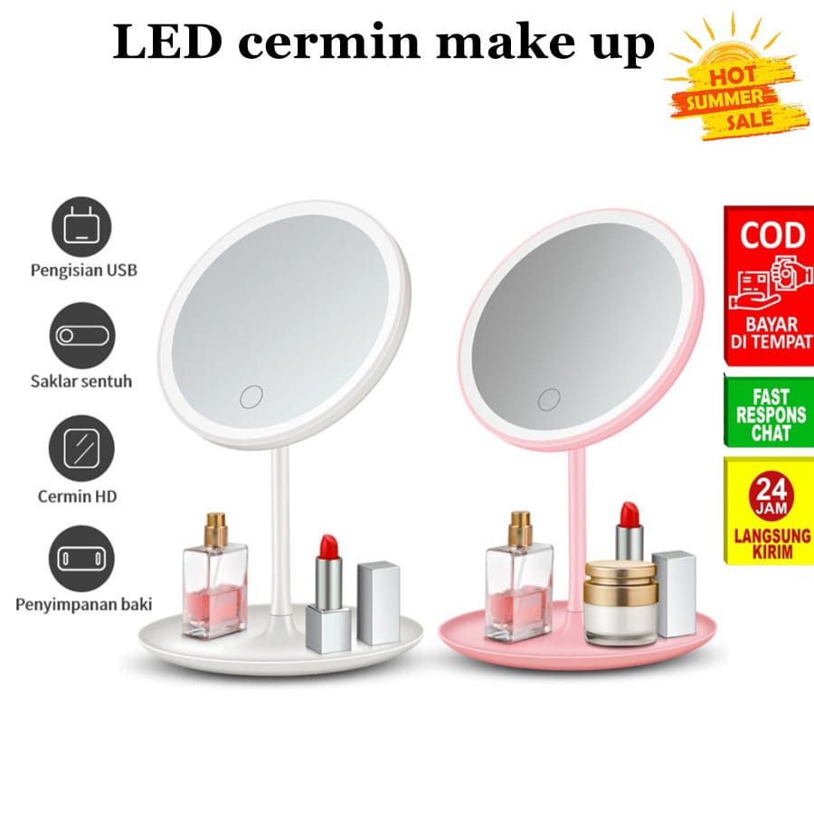 Kaca Rias Bulat / Cermin LED Make Up / Cermin Rias Lampu Charger / LED Mirror Touch Sensor