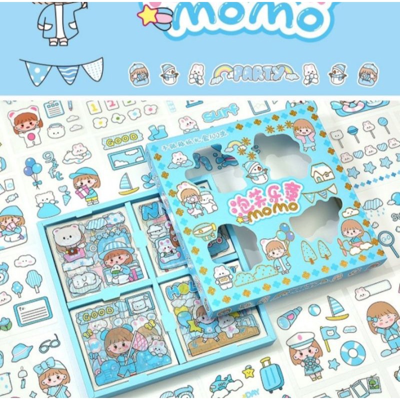 Stiker 2D Momo 25 PCS Aesthetic Cute waterproof-Warna biru