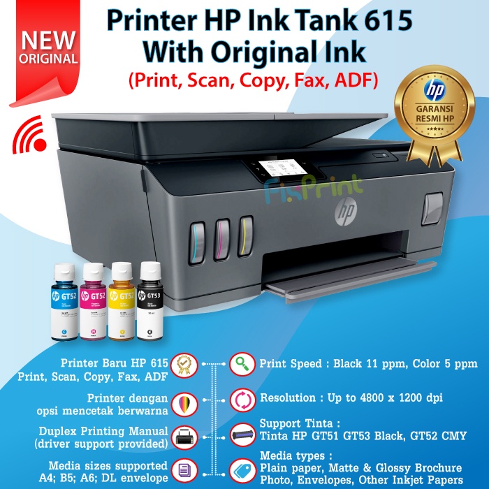 Printer HP Smart Tank 615 Wireless All-in-One Print Scan Copy WiFi Wireless Bergaransi