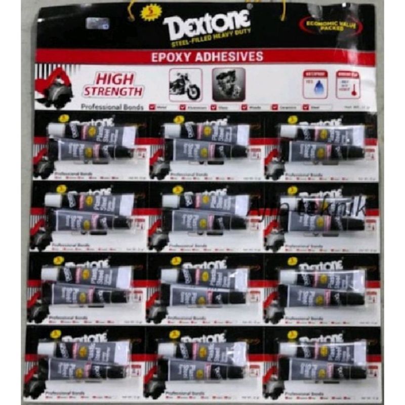 

Lem Dextone Plastik Stil Epoxy Lem Besi 12 gr ( 1 lembar isi 12 pcs)