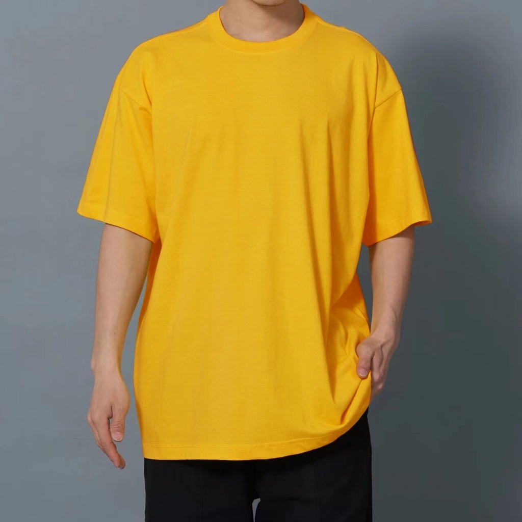 Baju Kaos Oversize Polos Pria Wanita Tangan Pendek Warna Kuning Mustard Bahan Cotton Combed 24s Size M-XL Kasual