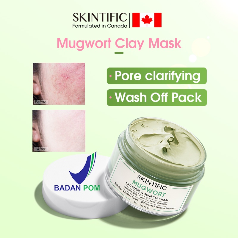 SKINTIFIC Mugwort Anti Pores&amp;Acne Clay Mask - Niacinamide Centella mask wajah pore clarifying 55 Gr