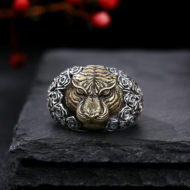 Cincin Model Terbuka Desain Kepala Harimau Gaya Kasual Untuk Pria