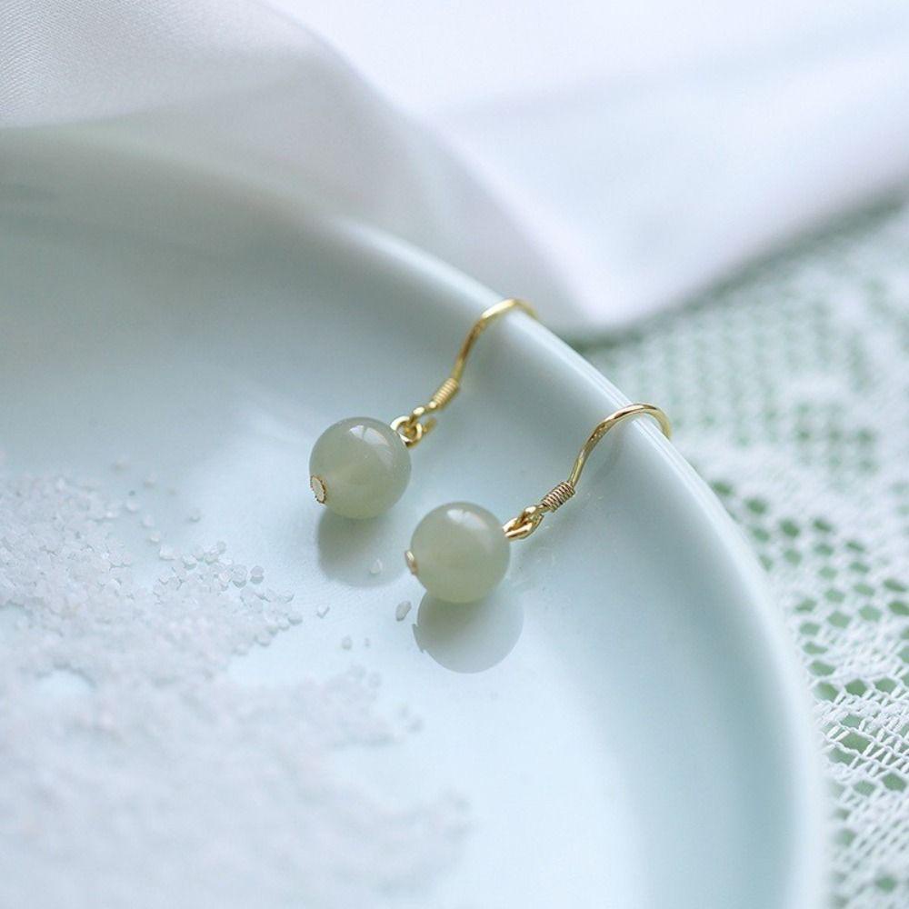 SKJK   Manik-Manik Giok Eardrops Trendi Vintage Wanita Perhiasan Desain Rasa Temperamen Feminin Anting Pejantan