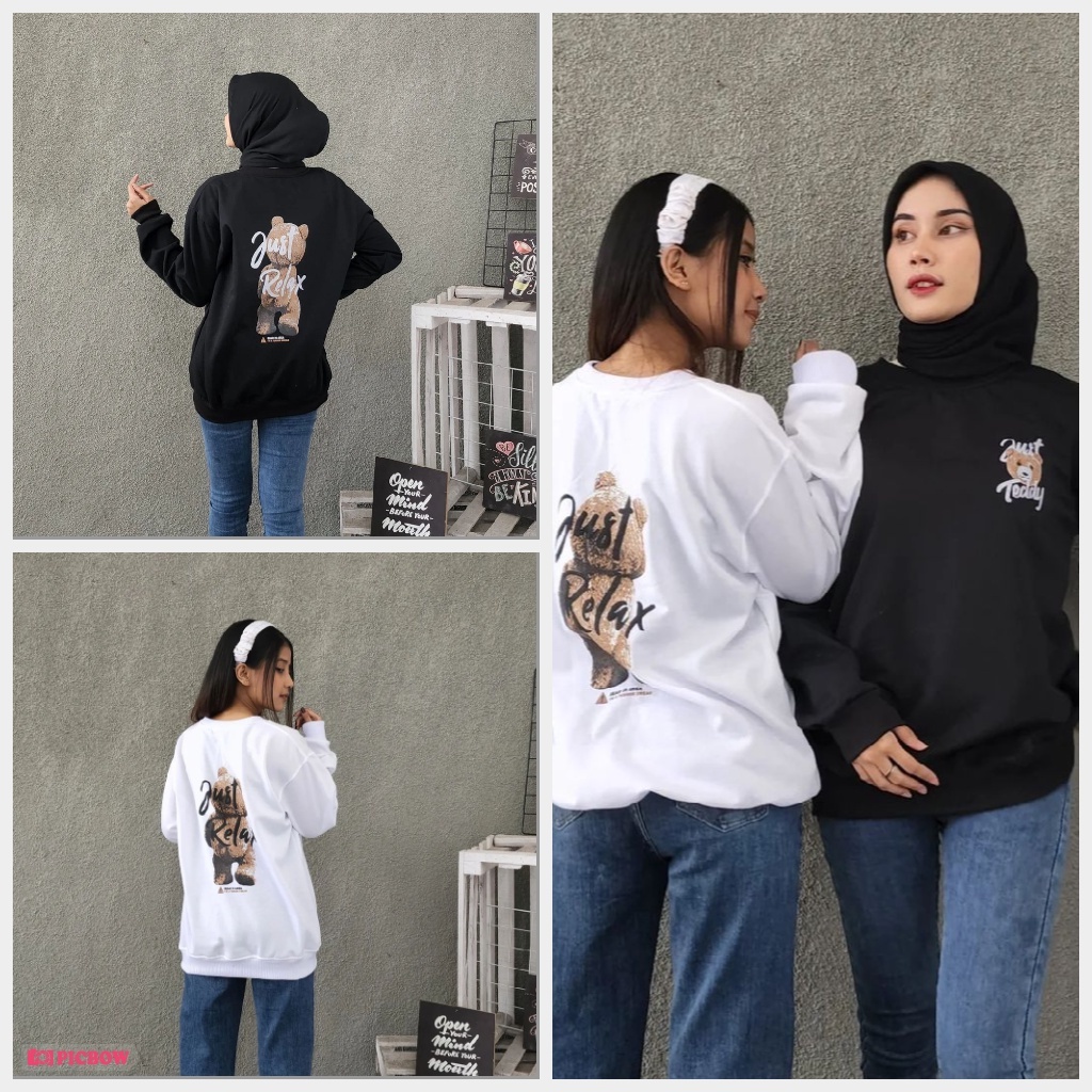 (CS) JUST RELAX Sweater Crewneck Sweatshirt Kpop Wanita Kekinian Oversize Fashion Outfit Ootd Korean Style Sweter Crewnek Switter Cewe Krunek Perempuan Sweeter Viral Remaja Korea Atasan Cewek Premium BB 45-70 PB 65 LD 110 120 Bahan Fleece Tebal M L XL XXL