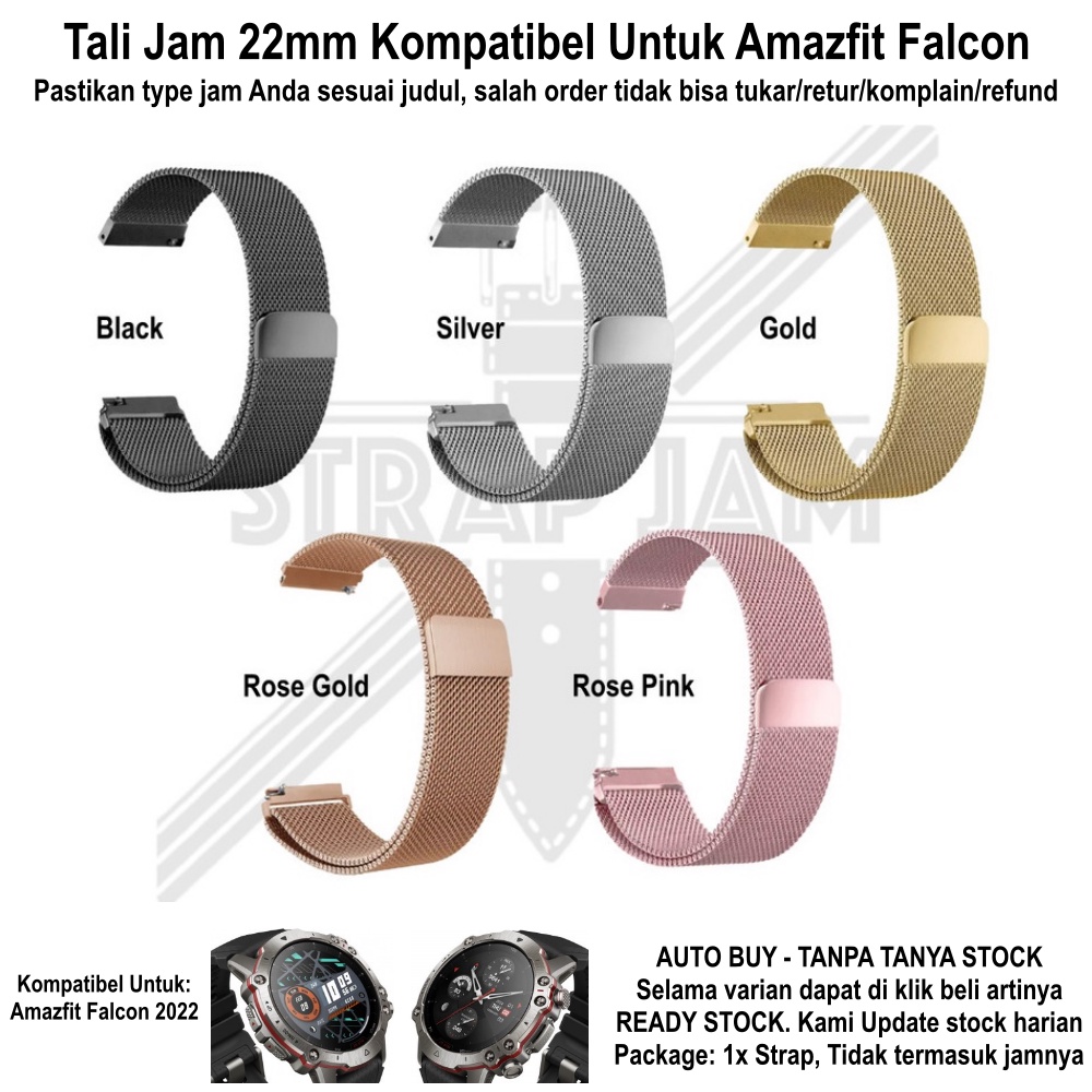 Milanese Loop Strap Amazfit Falcon 2022 - Tali Jam Tangan 22mm Metal Magnetic