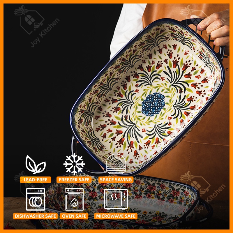 2000ML Ceramic Baking Dish With Handle Large Baking Trays Kitchen Bakeware Microwave and Oven Safe