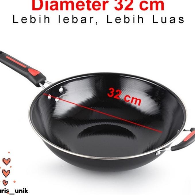 Untuk Anda--Bisa COD Wajan teflon Enamel Marble Berwarna Penggorengan Anti Lengket 32cm Wajan Hitam 