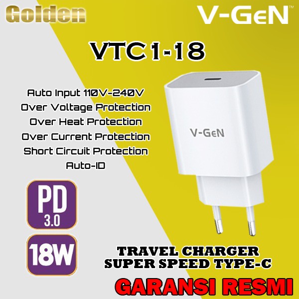 VGEN V-GeN VTC1-18 Adapter Charge Fast Charging Type C QC 3.0 18Watt