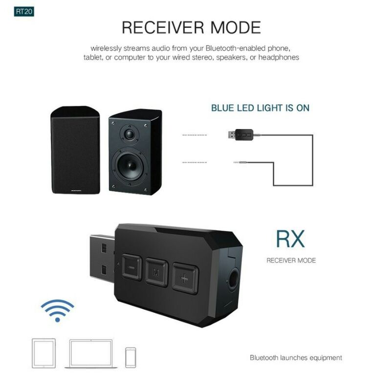 Transmitter Receiver Audio Adapter USB Bluetooth 5.0 Vikefon rt02 Black