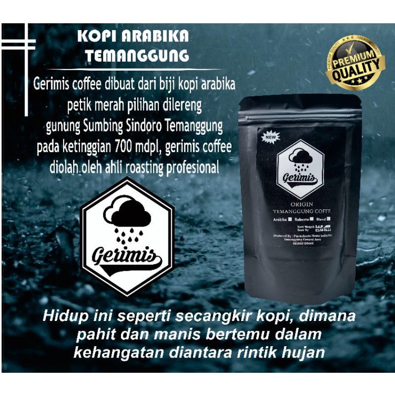 

KOPI GERIMIS ARABIKA 100 gram dan 250 gram/Kopi Asli Temanggung/100% kopi arabika