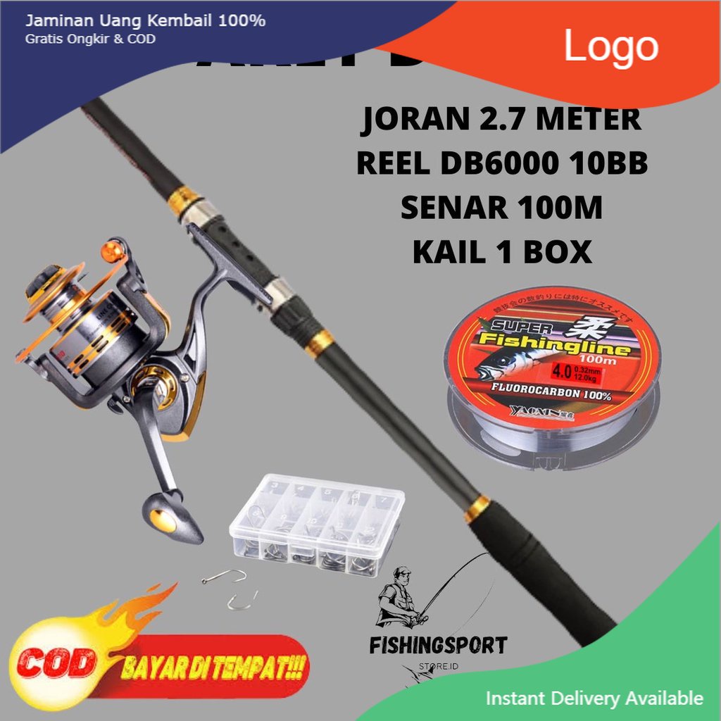Set Pancing Laut Kekuatan Max Joran 270cm Reel DB6000 Paket Mancing Laut Pantai Danau Stik Karbon Te