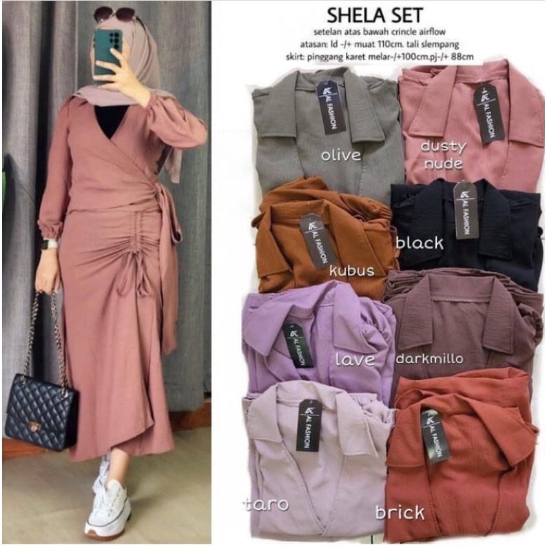 [ TERBARU ] BEST SELLER  Shella Set Rok 2in1 Bahan Crinkle Airflow Baju Setelan Wanita Dewasa Terbar