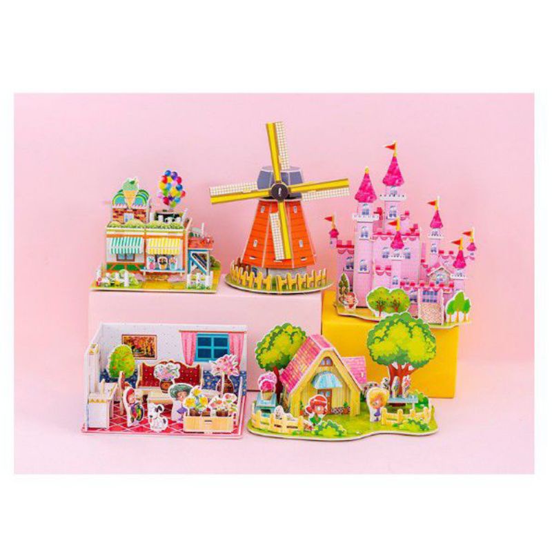 DIY 3D Puzzle Mainan Rumah Rumahan Mainan Edukasi Anak Aktivitas Anak Merakit Puzzle