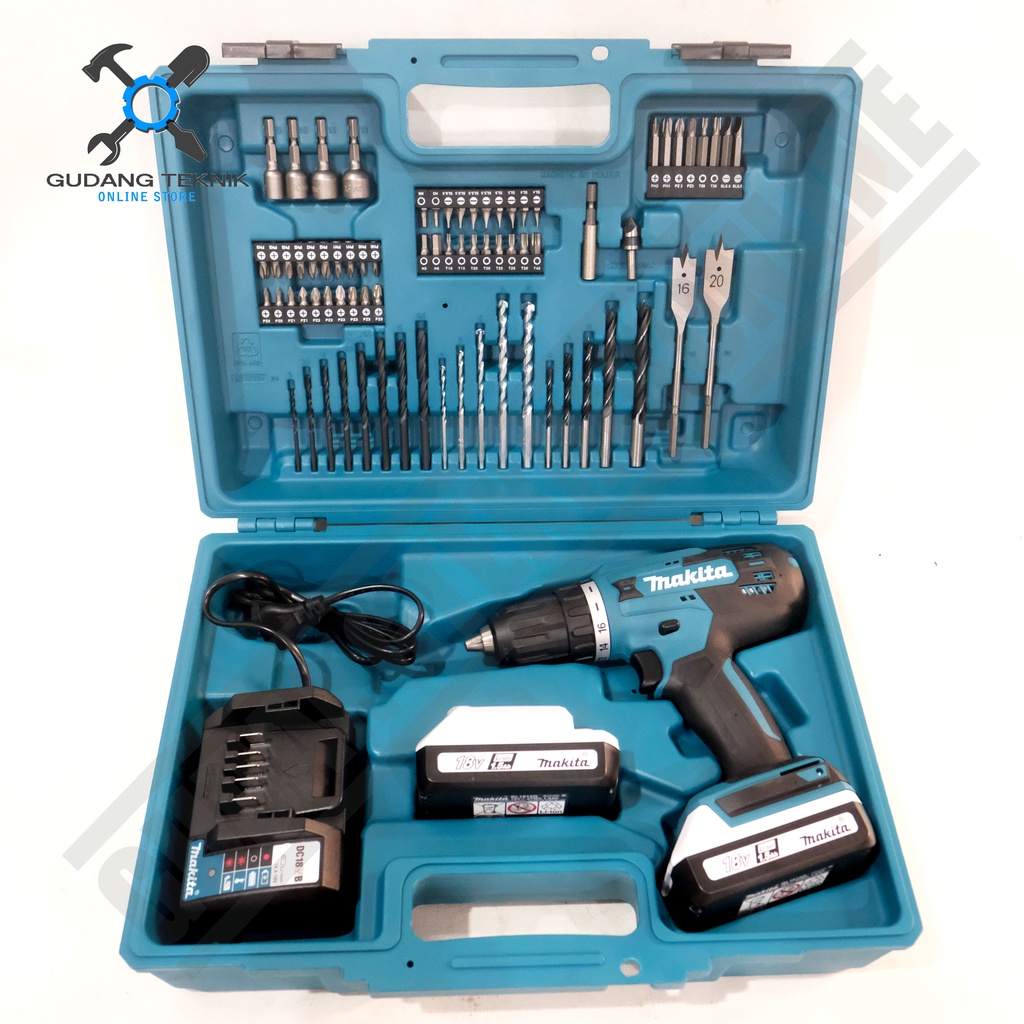 Mesin Bor CORDLESS 13mm MAKITA DF488 18V / Bor Tangan Besi Kayu Beton BATERAI DF 488 - Cordless Drill Driver