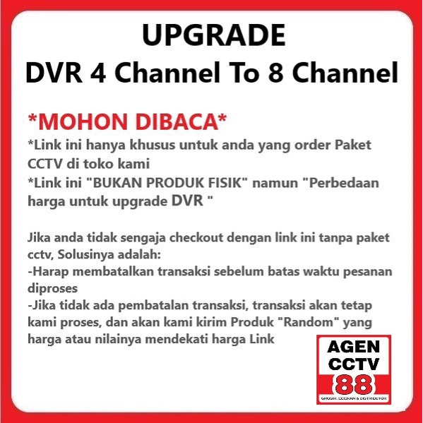 Upgrade DVR HIKVISION 4 Channel to 8 Channel Khusus Paket CCTV HIKVISION