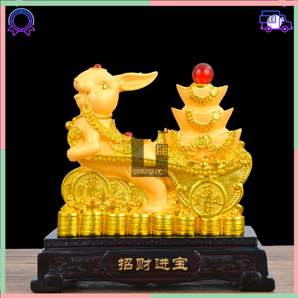 Pajangan Patung Hiasan Dekorasi Kado Hadiah Imlek Sincia Feng Shui Shio Sio Sheshio Hewan 12 Animal Zodiak Bintang Rabbit Rejeki Keberuntungan Fengshui Tahun Baru Cina Sio Kelinci Yenpao Yuanbao Kantong Uang Duit 2023 Gold Emas Kuningan Doff Besar Jumbo