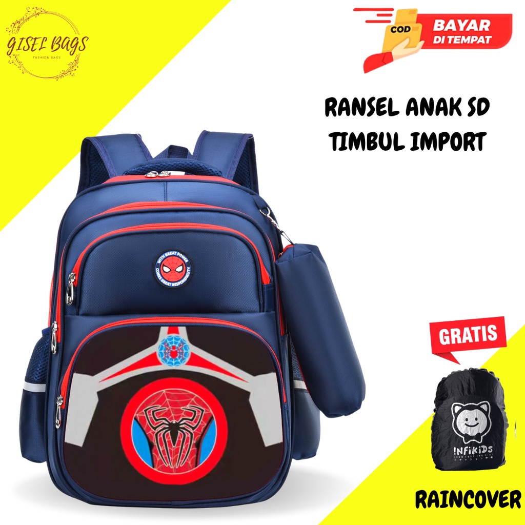 Tas anak laki laki sekolah tk sd import gambar timbul karakter superhero waterproof