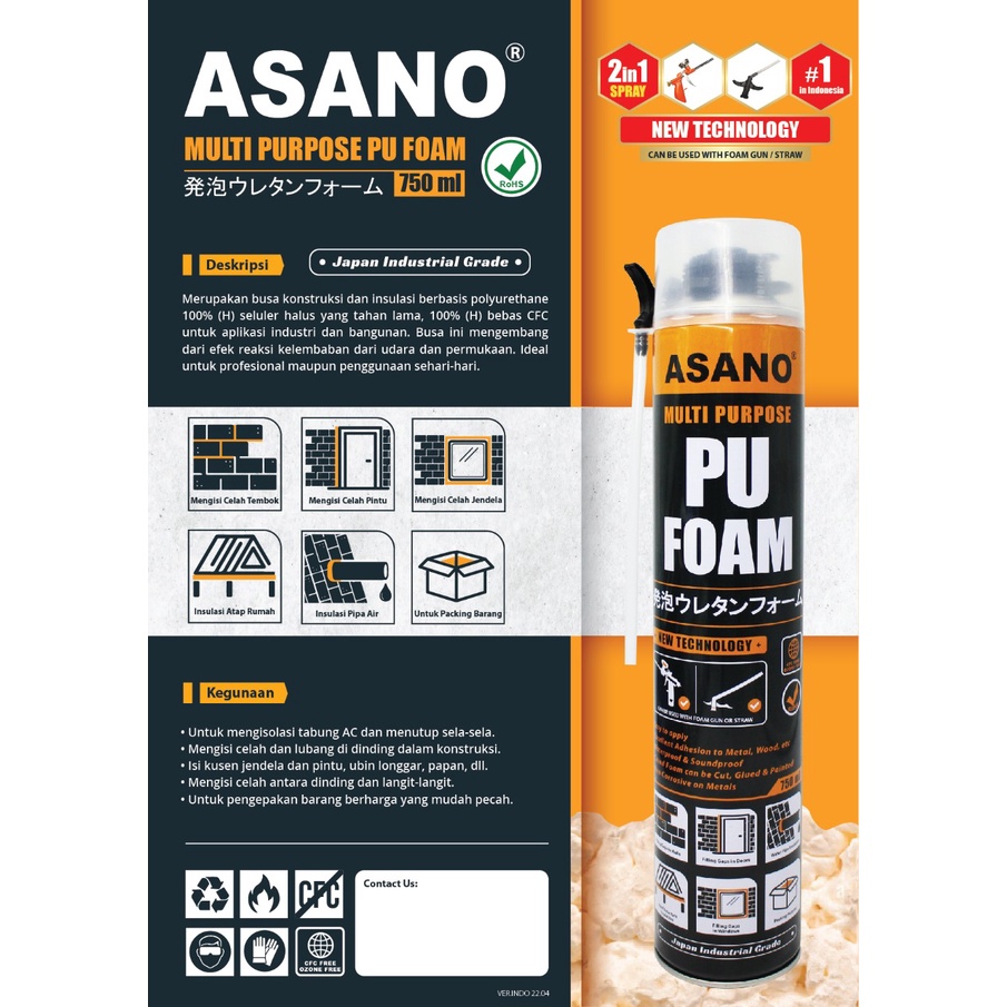 Jual Foam Sealent / ASANO Polyurethane Foam / Sealant Foam SPRAY PU ...