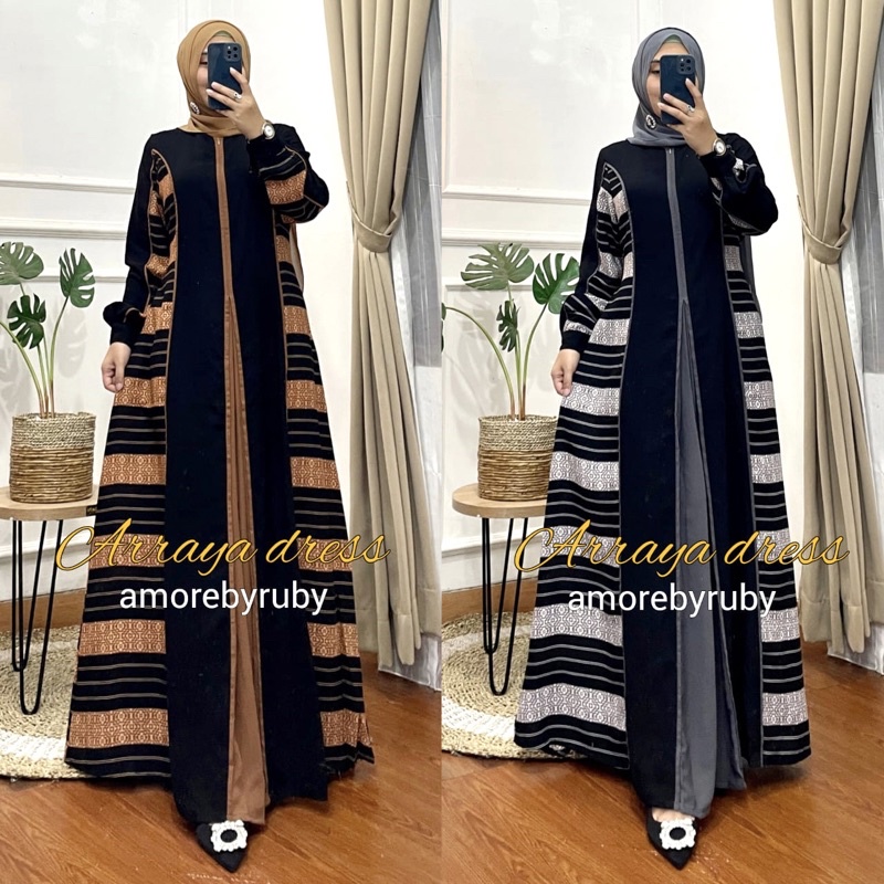 ARRAYA DRESS MUSLIM WANITA 2022 GAMIS TERBARU KEKINIAN MOTIF CANTIK PREMIUM IMPORT BRAND AMORE BY RU