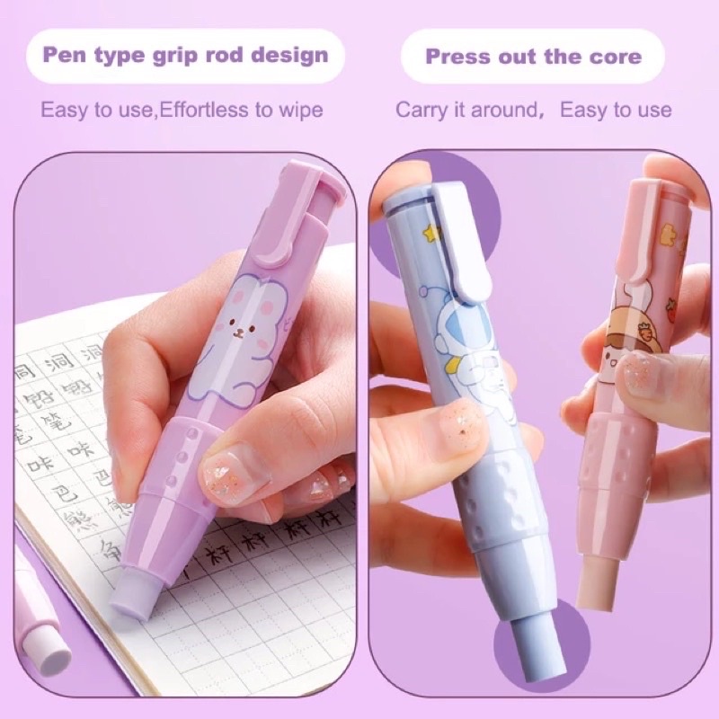 retractable cute eraser korean style penghapus pensil bentuk pen shape eraser