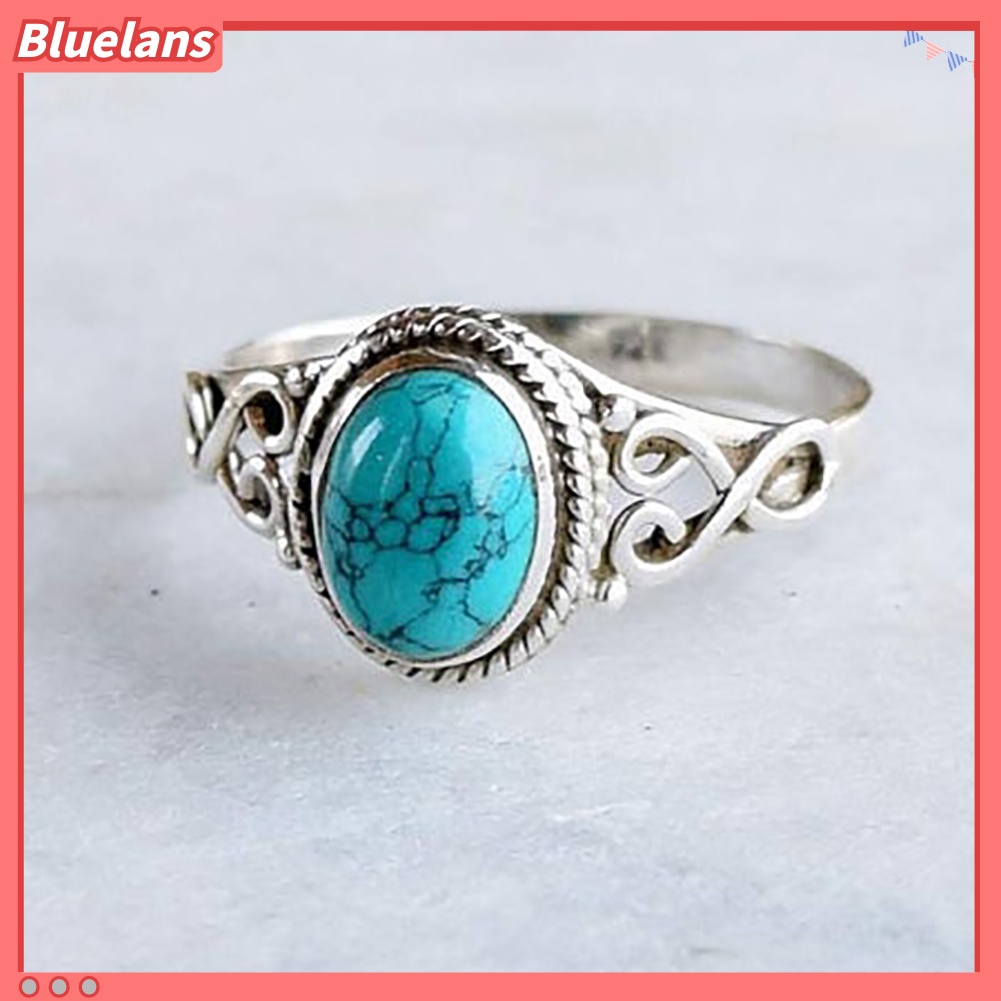 Bluelans Antique Turquoise Natural Gemstone Bride Wedding Engagement Vintage Ring Gift