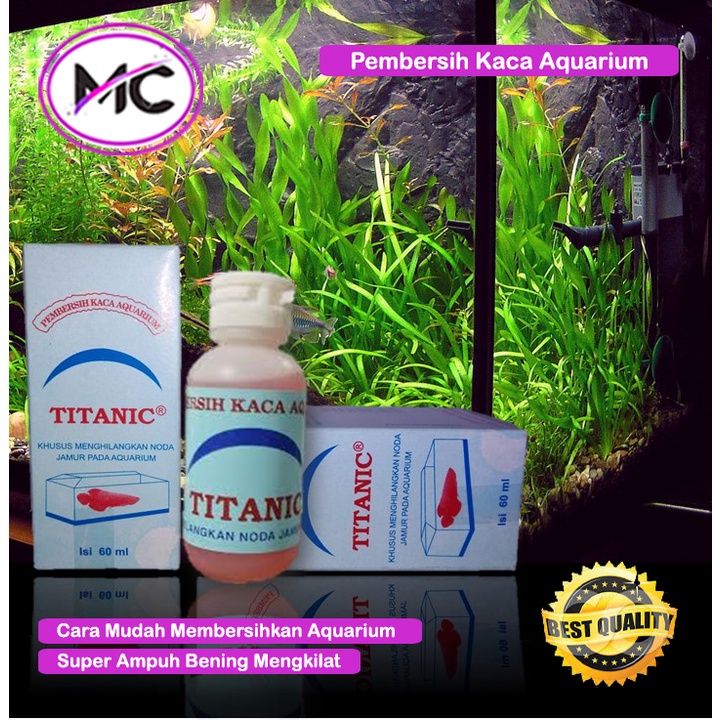 Obat Pembersih Anti Jamur Kerak Aquarium Titanic Pembersih Kaca Aquascape 60 ml Super Ampuh Praktis Original