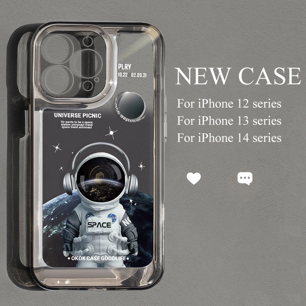 Soft Case TPU Transparan Motif Astronot Untuk iPhone 14 13 12 11 Pro Max XS Max XR X 14 8 7 Plus SE 2020 2022