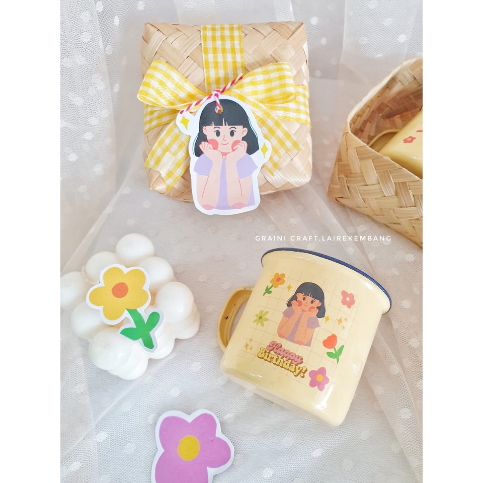 Souvenir mug gelas enamel /custom design teknic decal (bisa satuan)/ hampers mug satuan/hampers wedd