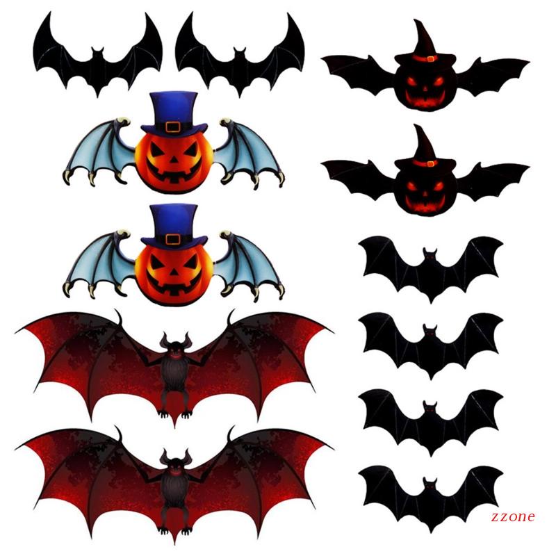 12 Pcs Stiker Dinding Decal Desain Kelelawar 3D Tahan Air Untuk Dekorasi Halloween