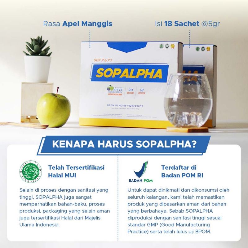 Sopalpha isi 18 sachets @5 gram rasa apel manggis minuman serbuk kesehatan