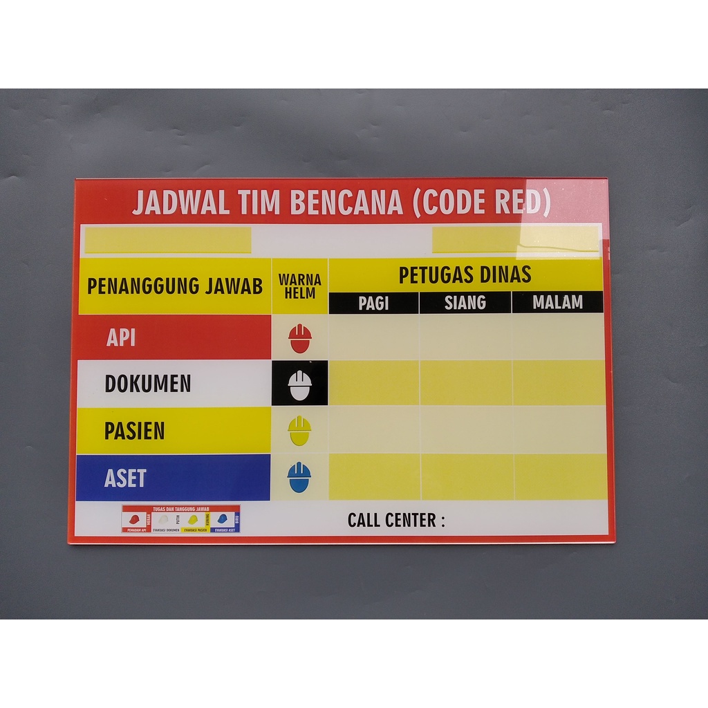 Papan Akrilik Code Red Akrilik K3 - Akrilik Daftar Petugas Code Red - Code Red