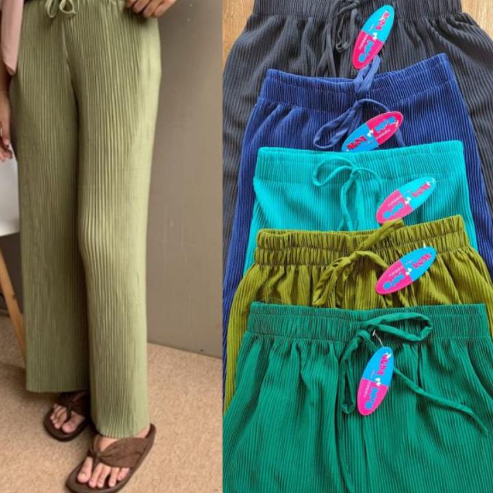 Terbaru Celana Plisket Kulot Plisket Lidi Tali Hyget Termurah