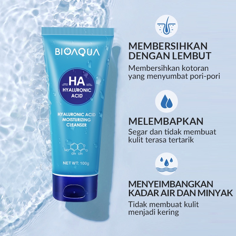 BISA COD BIOAQUA Face Wash Hyaluronic Acid Moisturizing Cleanser 100g Pembersih Wajah RUMAH CANTIK 354