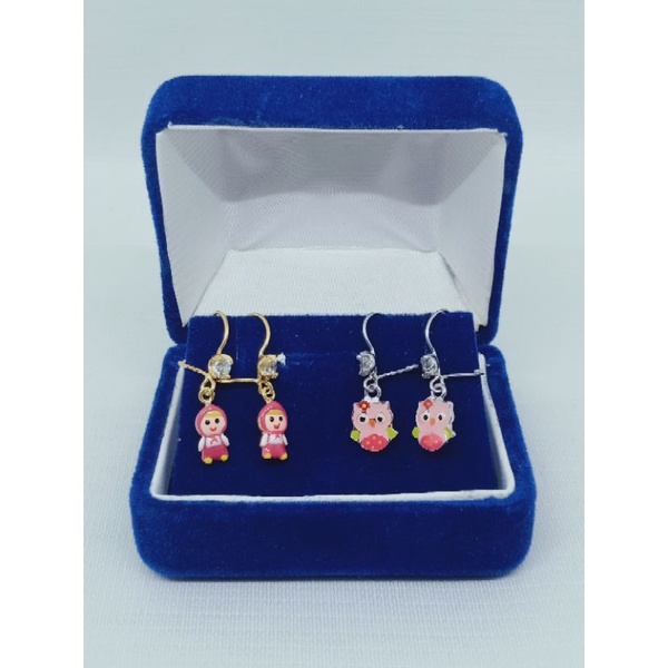 Anting kait anak mp + gantungan boneka cat warna full S925