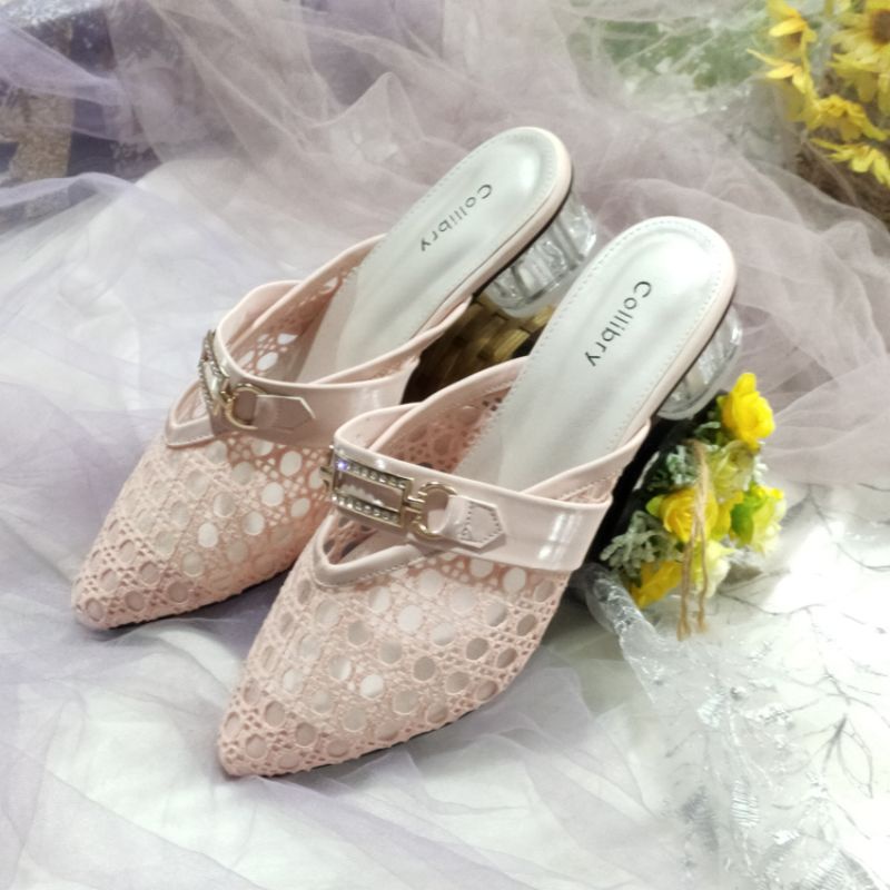 Sandal Slop pesta wedding hak kaca 3cm new model
