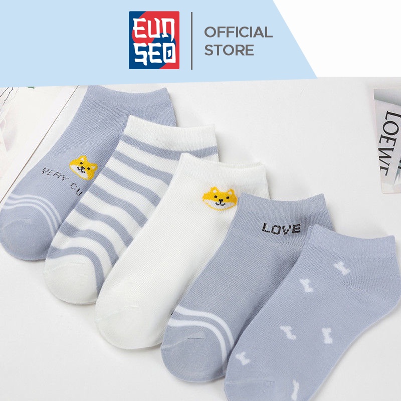 EUNSEO Kaos Kaki Ankle Cute Fashion Korea Motif Soft Blue Love Import Kaoskaki Pendek