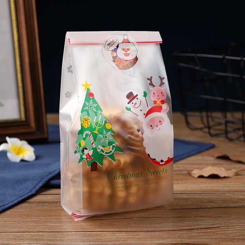 50 Pcs Tas Penyimpanan Kue Cookies Motif Santa Claus Natal Transparan