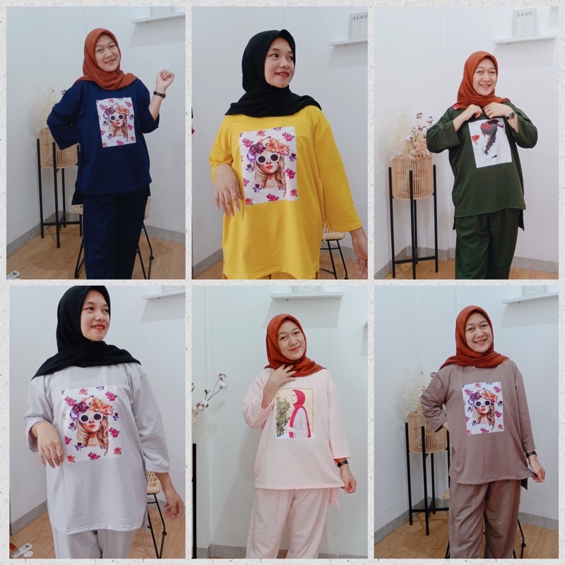 MILEA oneset babyterry - setelan panjang babyterry printing - hijab friendly