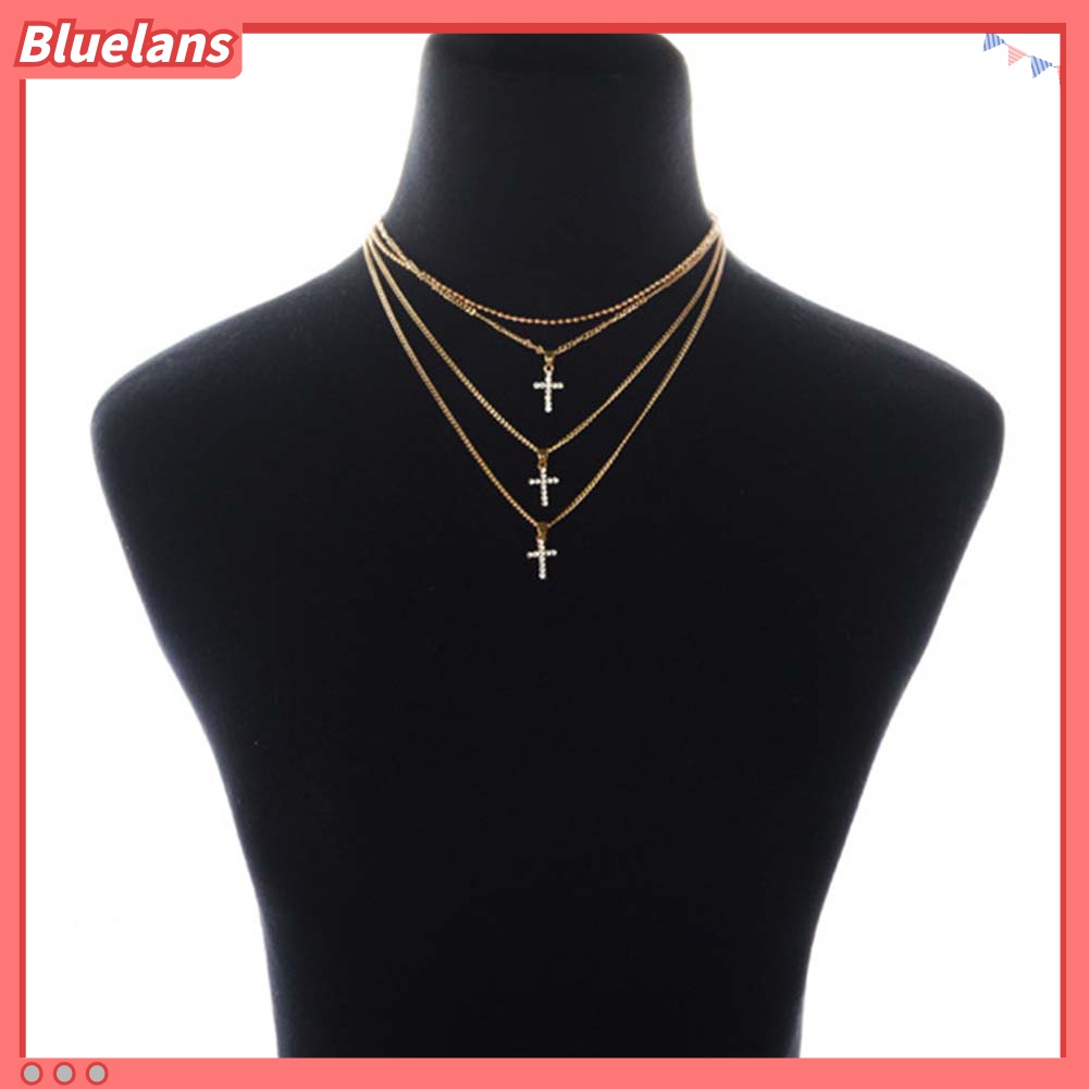 Kalung Choker Rantai Multilayer Aksen Berlian Imitasi Untuk Wanita