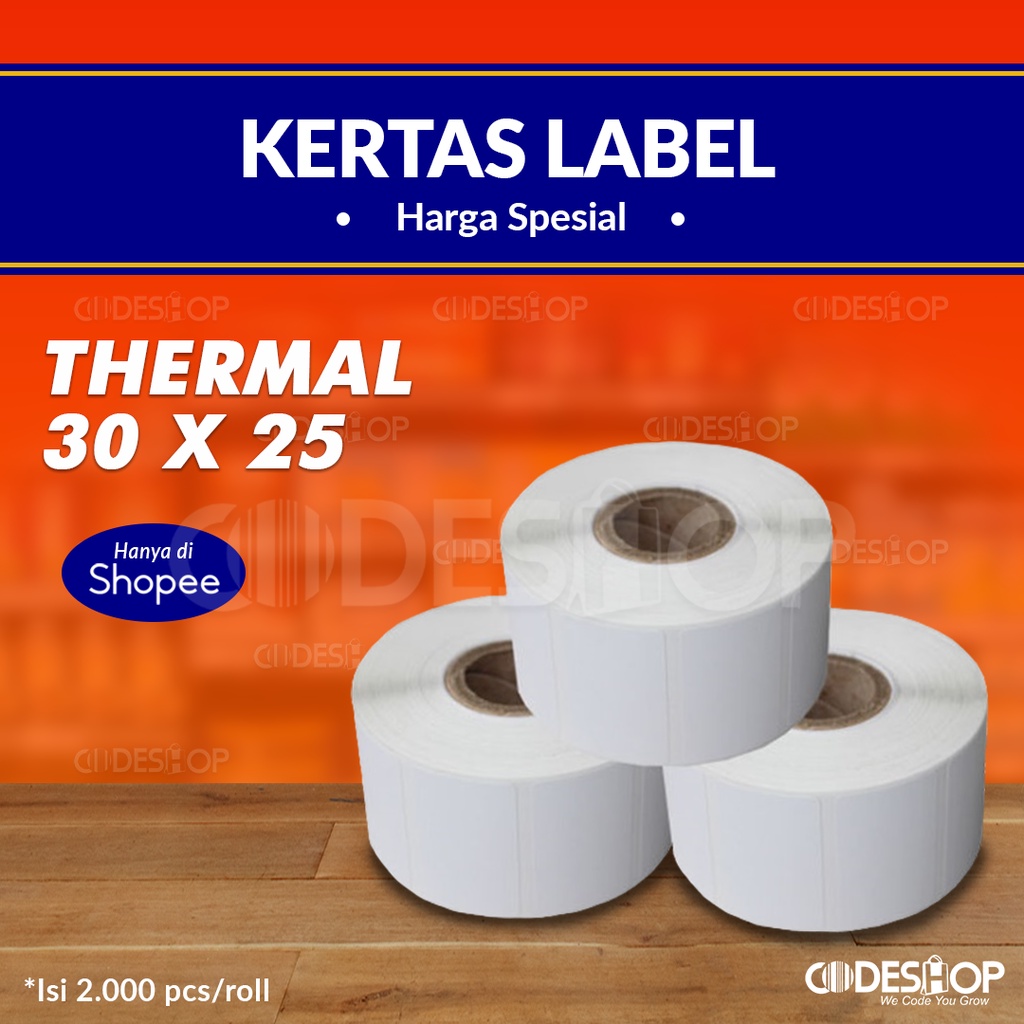 Kertas Label Barcode Thermal 30x25mm | Harga Spesial | 2000pcs/roll