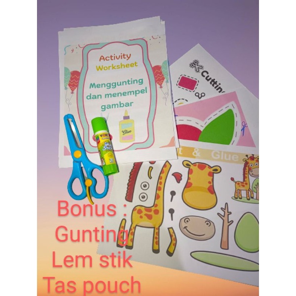 Worksheet Anak 2 3 4 5 6 Tahun Aktivitas Menggunting Dan Menempel TK