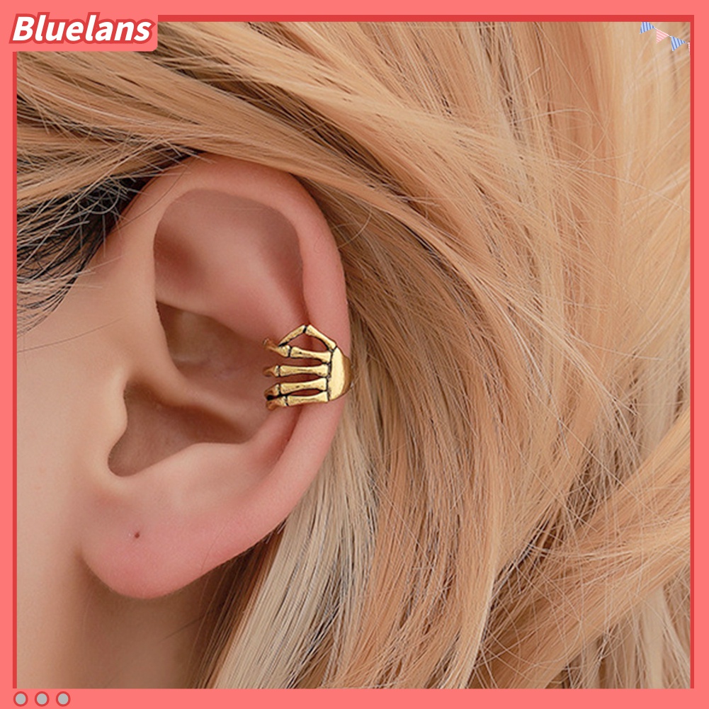 1 Pc Anting Klip Tulang Rawan Telinga Tanpa Tindik Desain Tangan Tengkorak Untuk Wanita