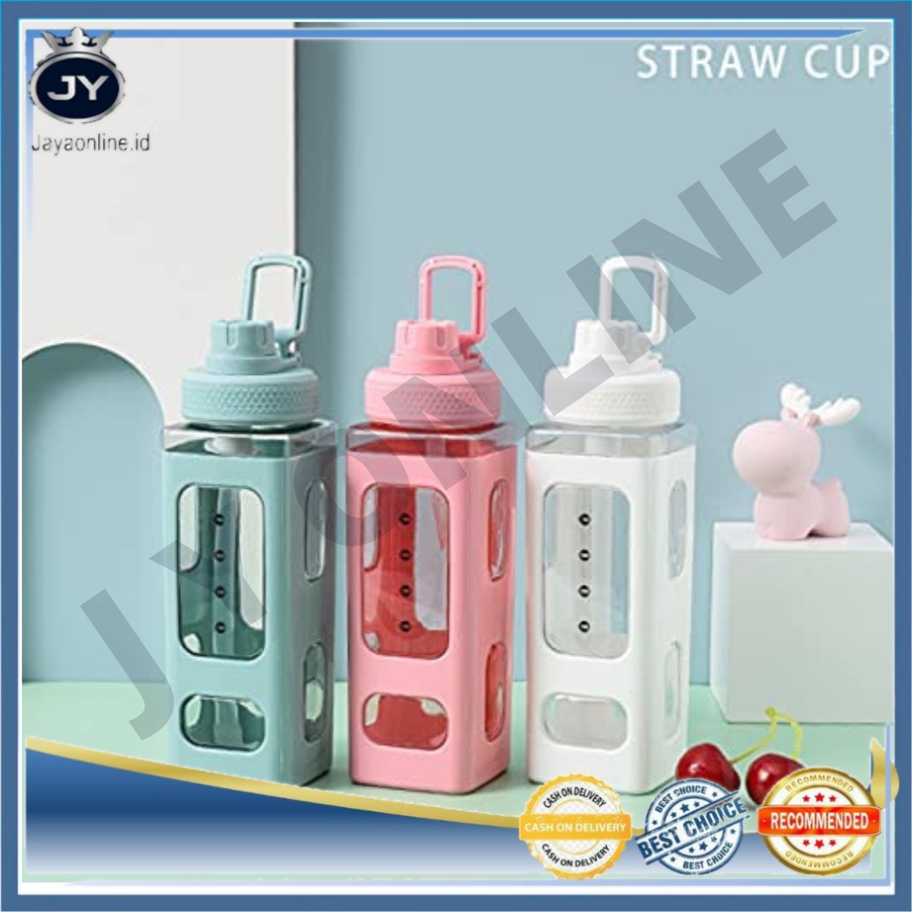 JY BM9 Botol Minum Plastik Korea Lucu Bentuk Square Botol Minum Anak Sekolah Kapasitas Besar BPA Free Water Large Capacity Dengan Sedotan Food Grade