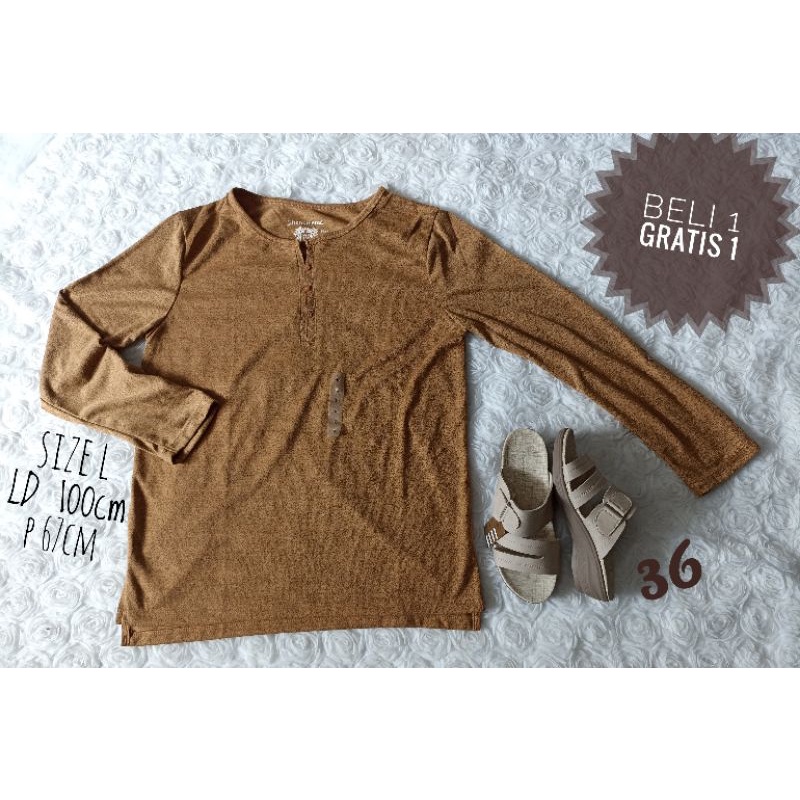 PHENOMENAL L Original import kaos atasan lengan panjang coklat wanita remaja perempuan cewek casual 