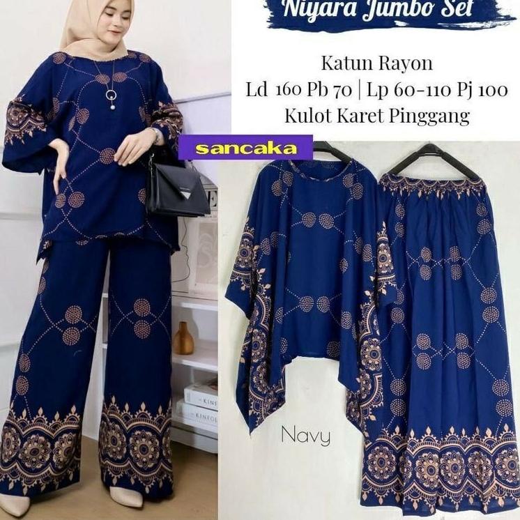 Terlaris NIYARA JUMBO SET Baju Setelan One Set Batwing Tunik Waka Waka Kulot Celana Panjang Motif Ba