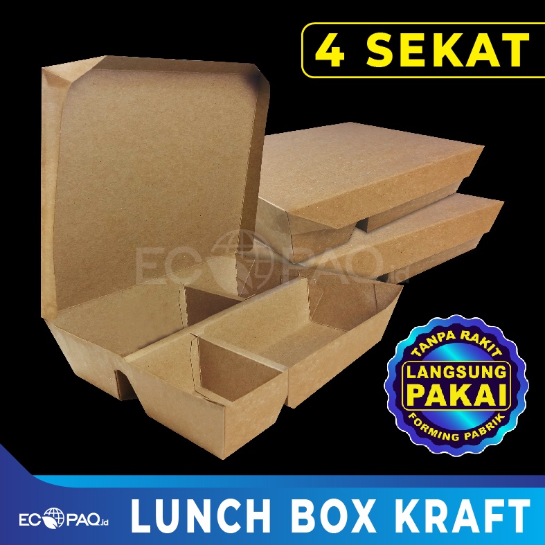Lunch Box SEKAT 4 - Kotak Bento Sekat 4 - Kraft Coklat (20 pcs)