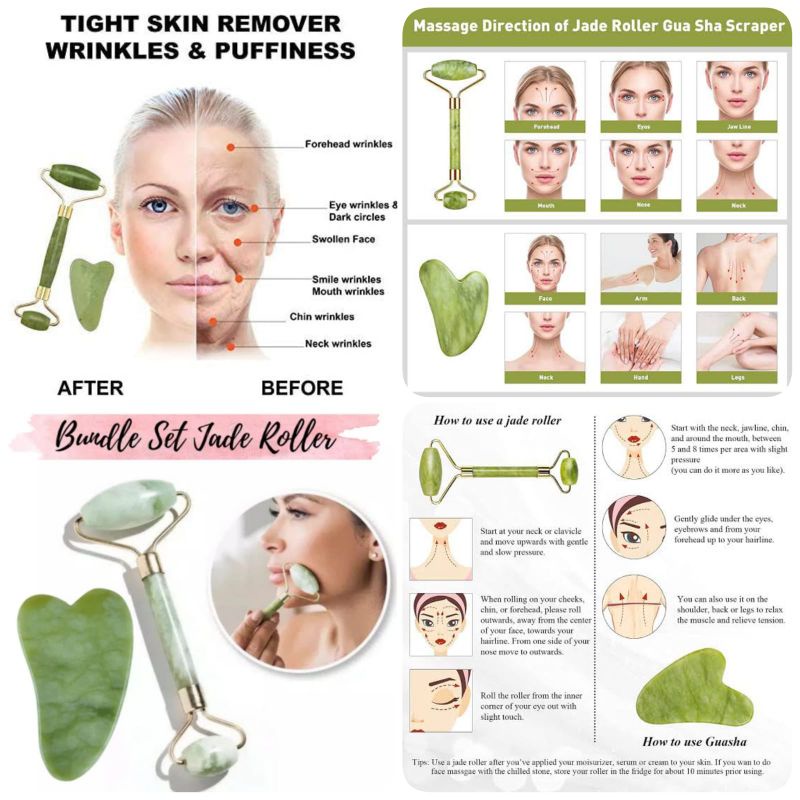 JADE ROLLER GUA SHA GUASHA FACIAL TREATMENT ALAT PIJAT MUKA PENIRUS WAJAH