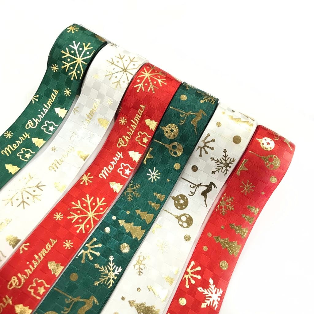 1 YARD - PITA NATAL MOTIF MERRY CHRISTMAS SALJU 2.5CM/ PITA KADO NATAL/PITA HAMPERS MERRY CHRISTMAS/ DEKORASI NATAL